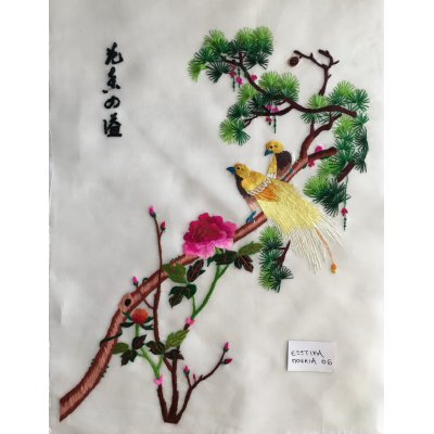 Πίνακας Διακοσμητικός χωρίς κορνίζα Μεταξωτός Κεντημένος Χειροποίητος 31x45 - DressingHome - Εξωτικά πουλιά - 06