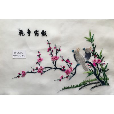 Πίνακας Διακοσμητικός χωρίς κορνίζα Μεταξωτός Κεντημένος Χειροποίητος 37x25 - DressingHome - Εξωτικά πουλιά - 34