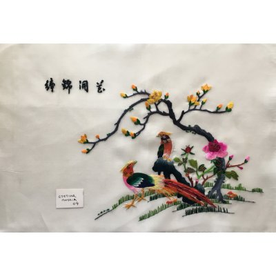 Πίνακας Διακοσμητικός χωρίς κορνίζα Μεταξωτός Κεντημένος Χειροποίητος 45x31 - DressingHome - Εξωτικά πουλιά - 04