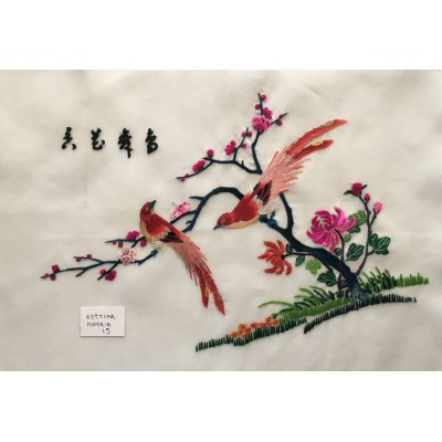 Πίνακας Διακοσμητικός χωρίς κορνίζα Μεταξωτός Κεντημένος Χειροποίητος 45x31 - DressingHome - Εξωτικά πουλιά - 15