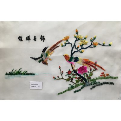 Πίνακας Διακοσμητικός χωρίς κορνίζα Μεταξωτός Κεντημένος Χειροποίητος 45x31 - DressingHome - Εξωτικά πουλιά - 21