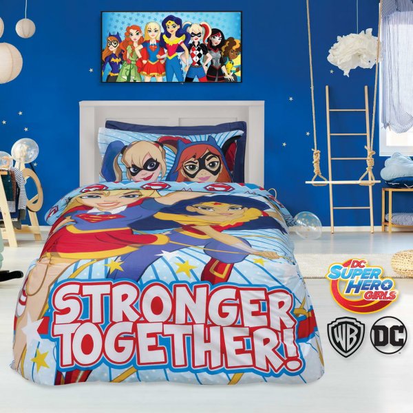 Σετ Σεντόνια 3 τμχ Μονά (Χωρίς Λάστιχο) 160x260 - Das Kids - Cartoon Line Prints - Super Hero Girls 5005 | Σετ Σεντόνια | DressingHome
