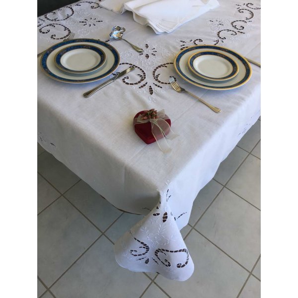 Σετ Τραπεζομάντηλο Χειροποίητο λινό κεντητό με 12 πετσέτες 175x360 - DressingHome - 2579 | Τραπεζομάντηλα | DressingHome